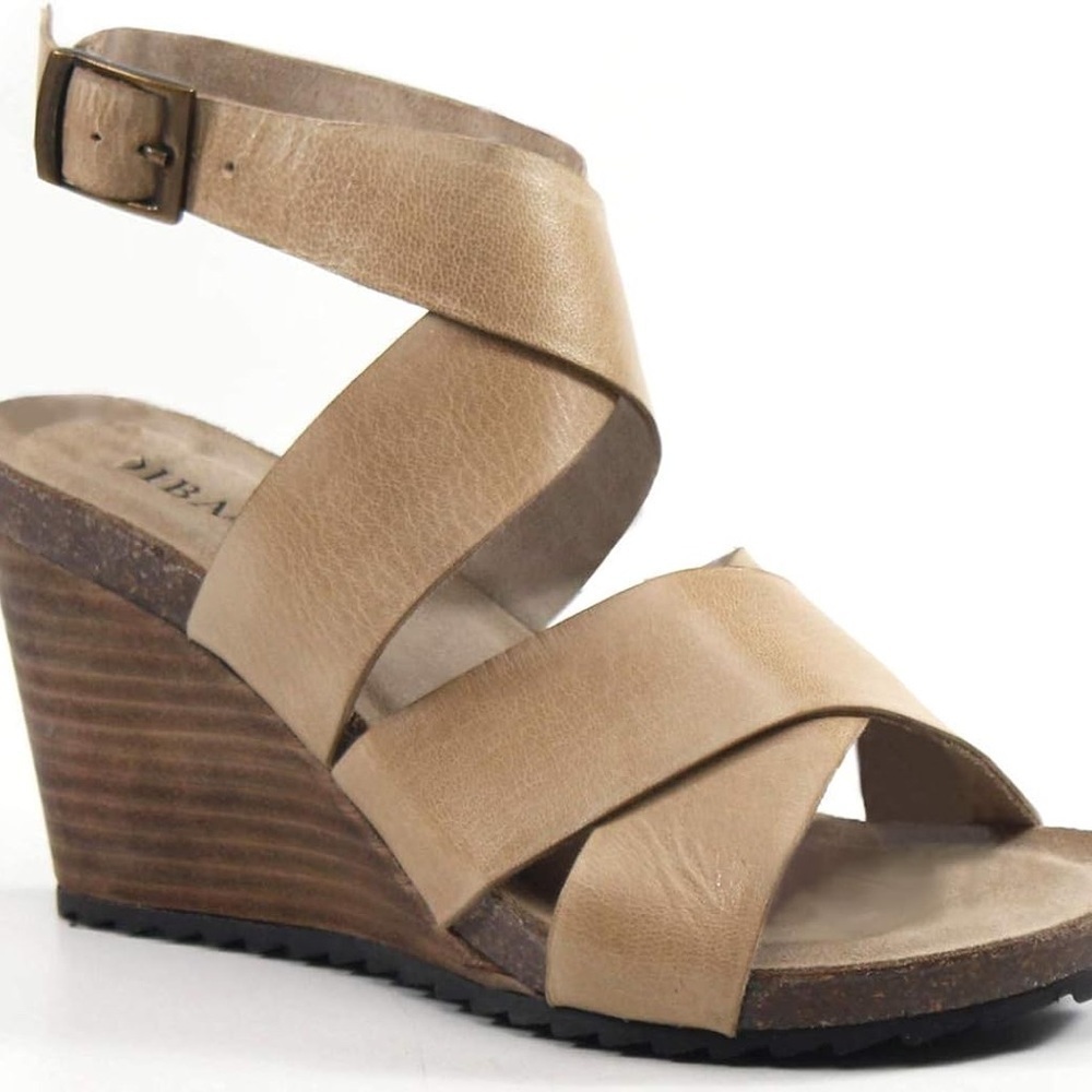 Diba True Tan Wedges with Adjustable Buckle and Cork Footbed